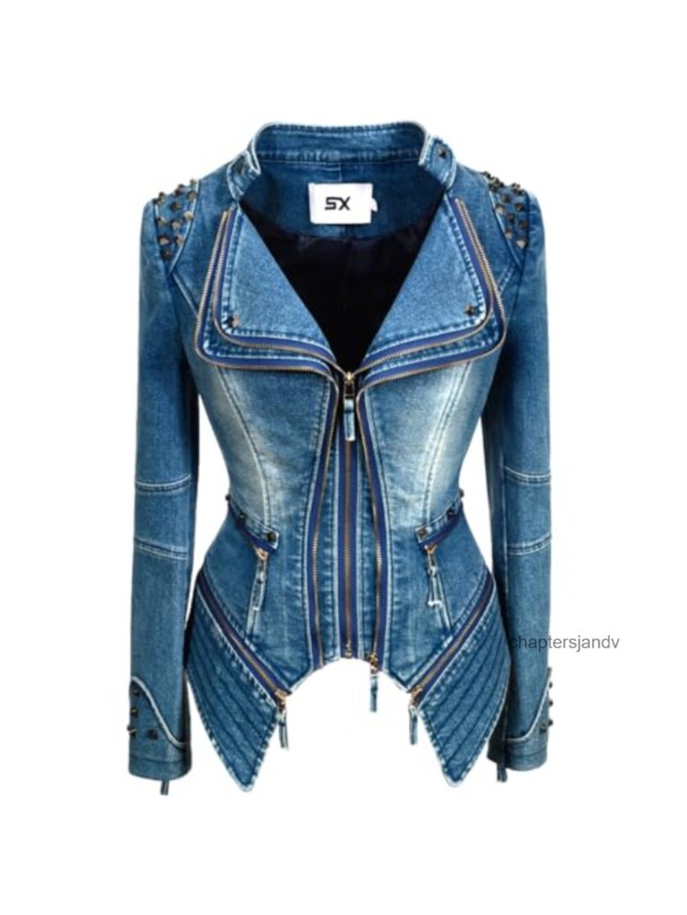 Faux Leather Moto Biker Jacket Rivet Zipper Denim Coat Motorcycle Outwear